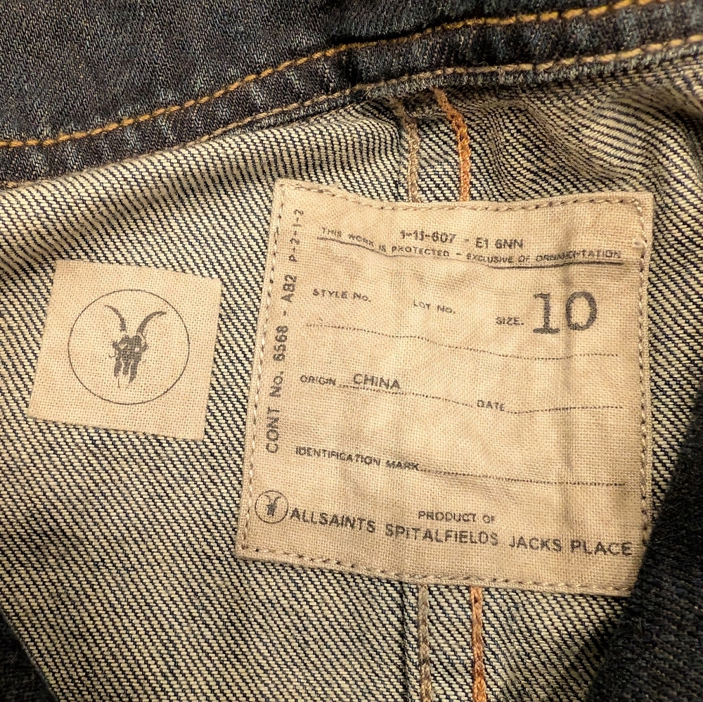 All Saints Denim Kuro Jacket Blue Women's Size 10 - Picture 3 of 5